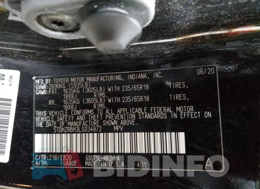 5TDHZRBH3LS034872 Photo# 14
