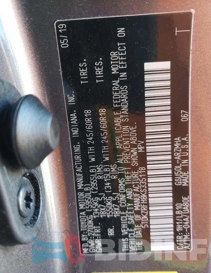5TDKZRFH8KS335118 Photo# 14