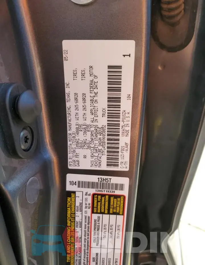 5TFLA5DBXNX030852 Photo# 12