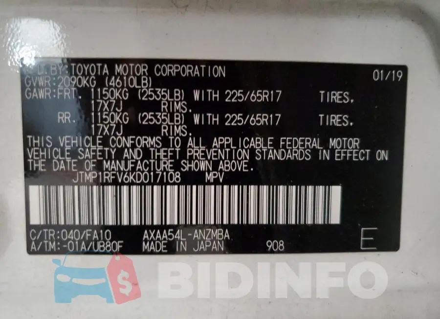 JTMP1RFV6KD017108 Photo# 13