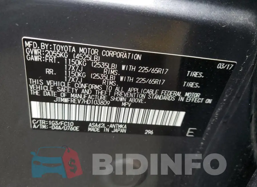 JTMWFREV7HD103809 Photo# 13