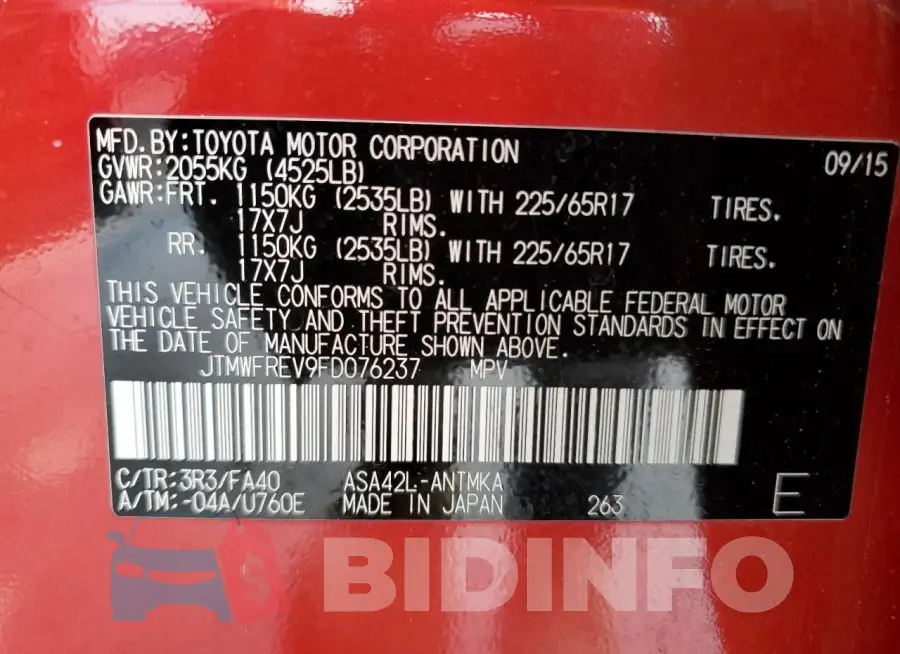 JTMWFREV9FD076237 Photo# 13