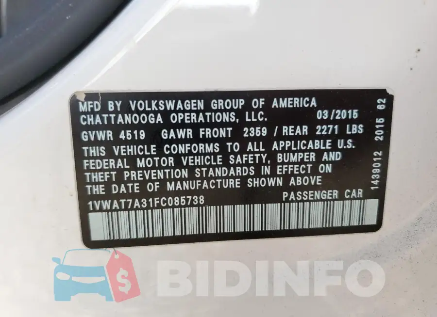1VWAT7A31FC085738 Photo# 13
