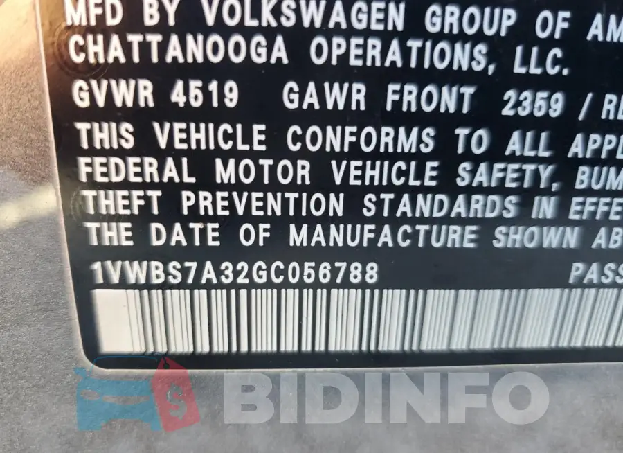 1VWBS7A32GC056788 Photo# 12