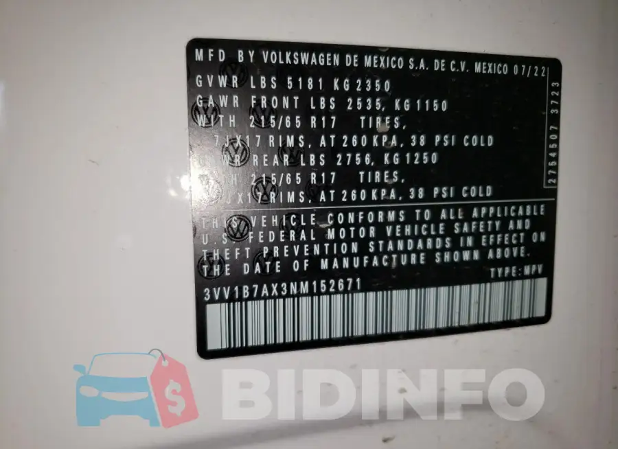 3VV1B7AX3NM152671 Photo# 13