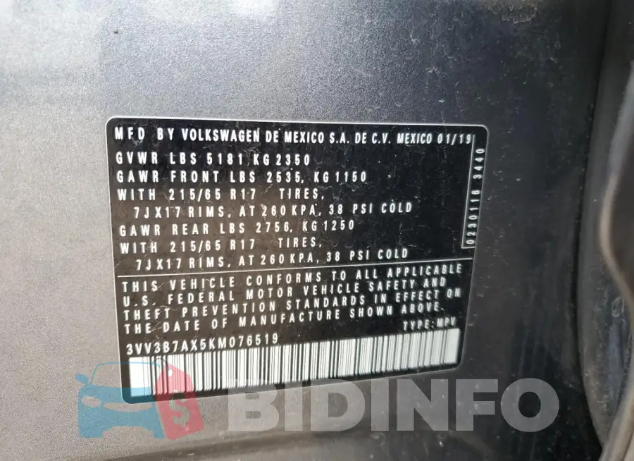 3VV3B7AX5KM076519 Photo# 14