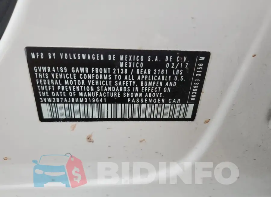 3VW2B7AJ8HM319641 Photo# 12
