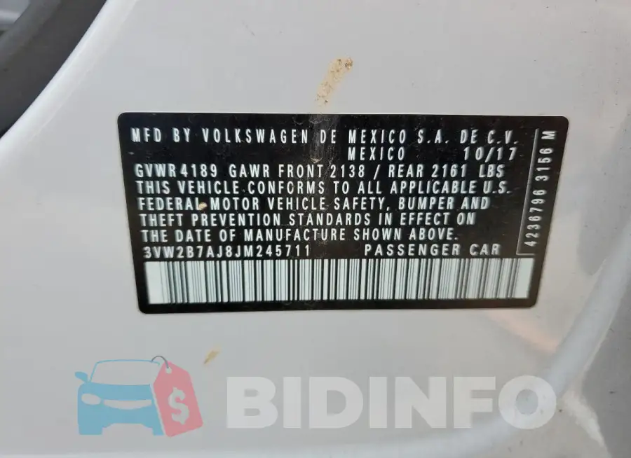 3VW2B7AJ8JM245711 Photo# 12