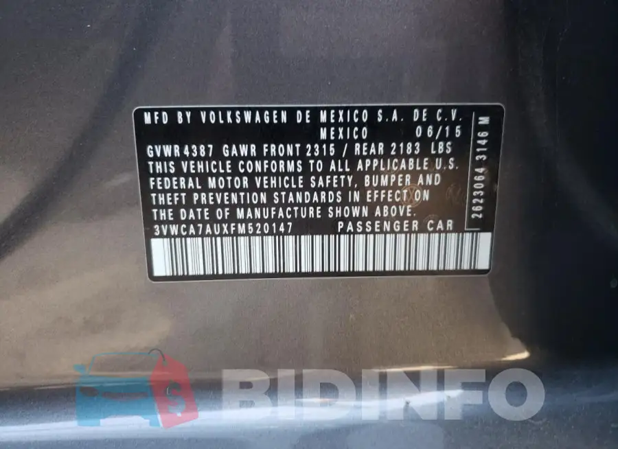 3VWCA7AUXFM520147 Photo# 12