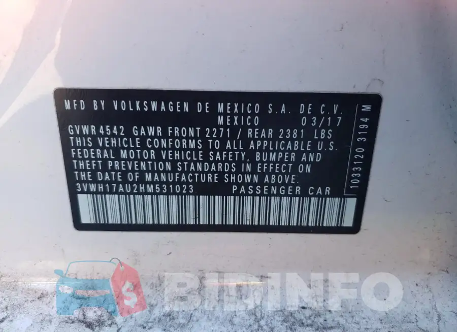 3VWH17AU2HM531023 Photo# 12
