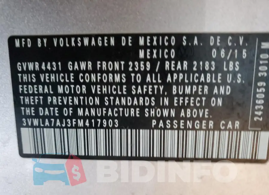 3VWLA7AJ3FM417903 Photo# 12