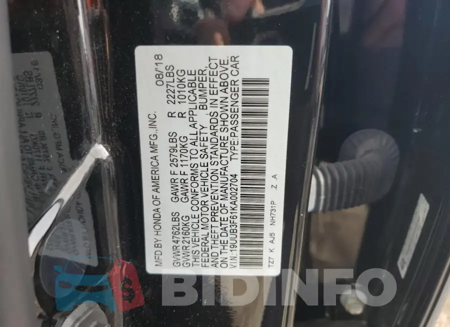 19UUB3F61KA002704 Photo# 12