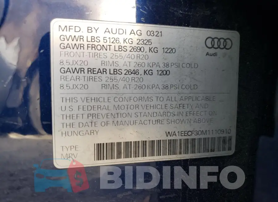 WA1EECF30M1110910 Photo# 12