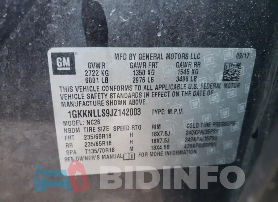 1GKKNLLS9JZ142003 Photo# 13
