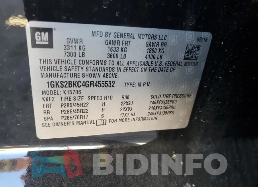 1GKS2BKC4GR455532 Photo# 13