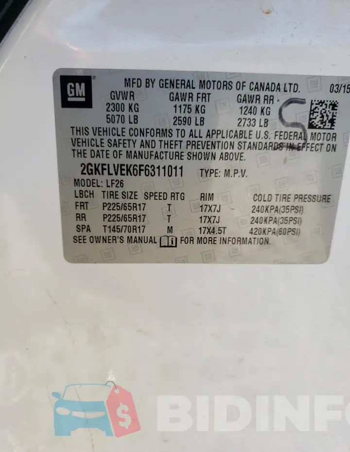 2GKFLVEK6F6311011 Photo# 13