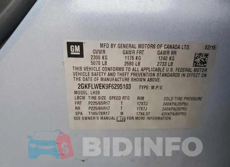 2GKFLWEK9F6295103 Photo# 13