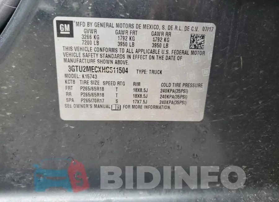 3GTU2MECXHG511504 Photo# 12