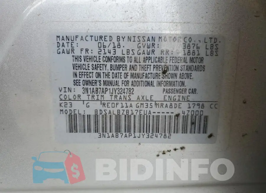 3N1AB7AP1JY324782 Photo# 12