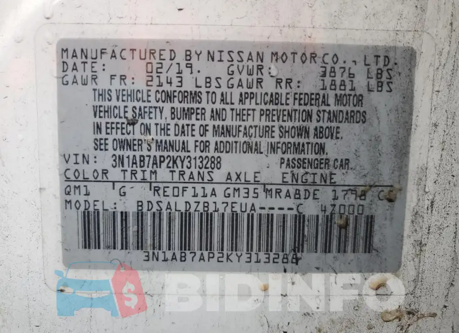 3N1AB7AP2KY313288 Photo# 12
