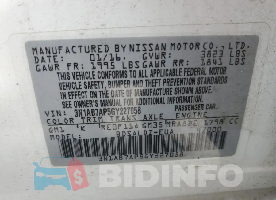 3N1AB7AP5GY227058 Photo# 12