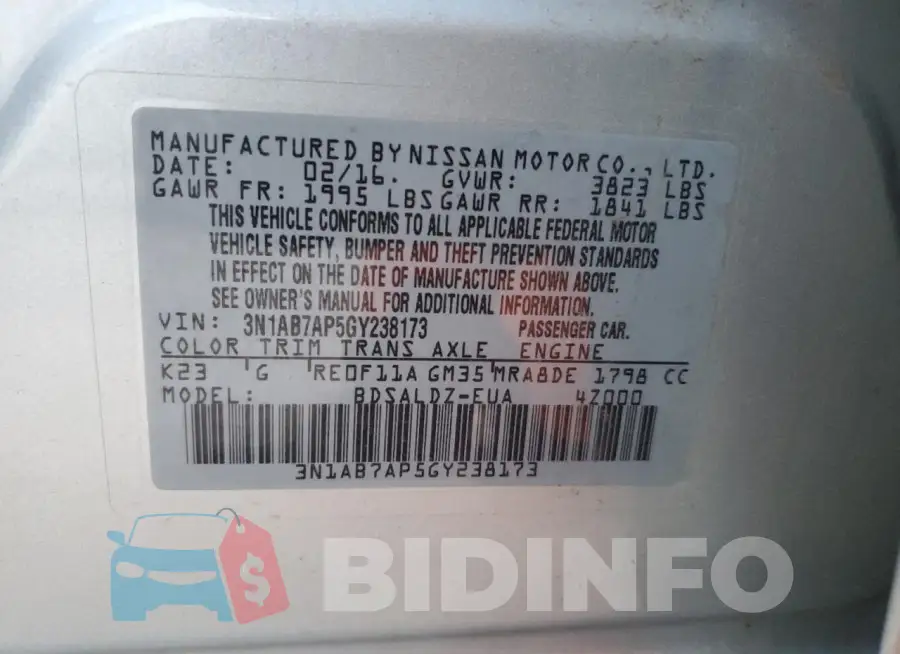 3N1AB7AP5GY238173 Photo# 12