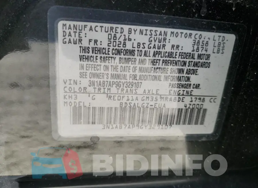 3N1AB7AP9GY329107 Photo# 12