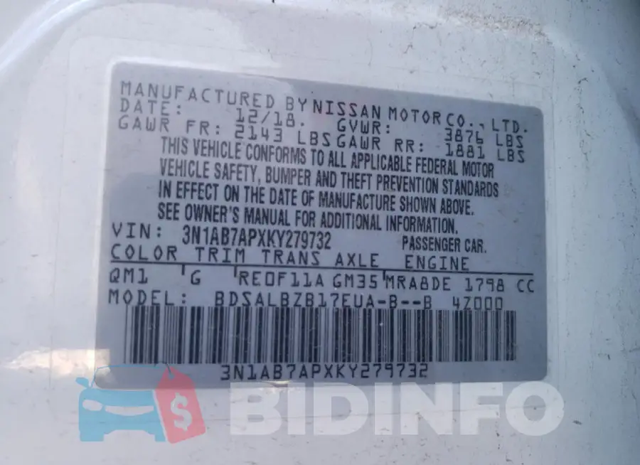 3N1AB7APXKY279732 Photo# 12
