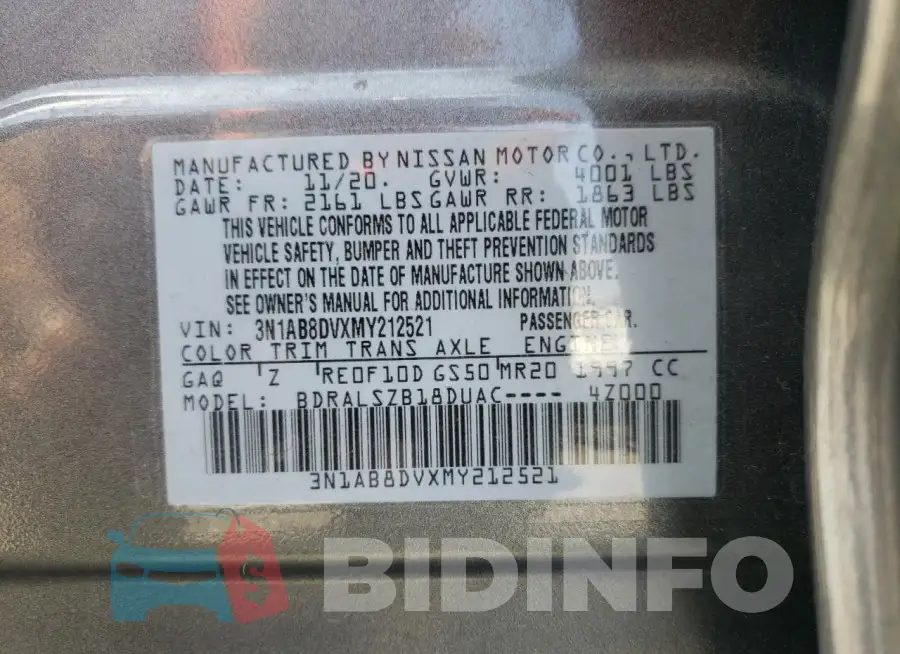 3N1AB8DVXMY212521 Photo# 12