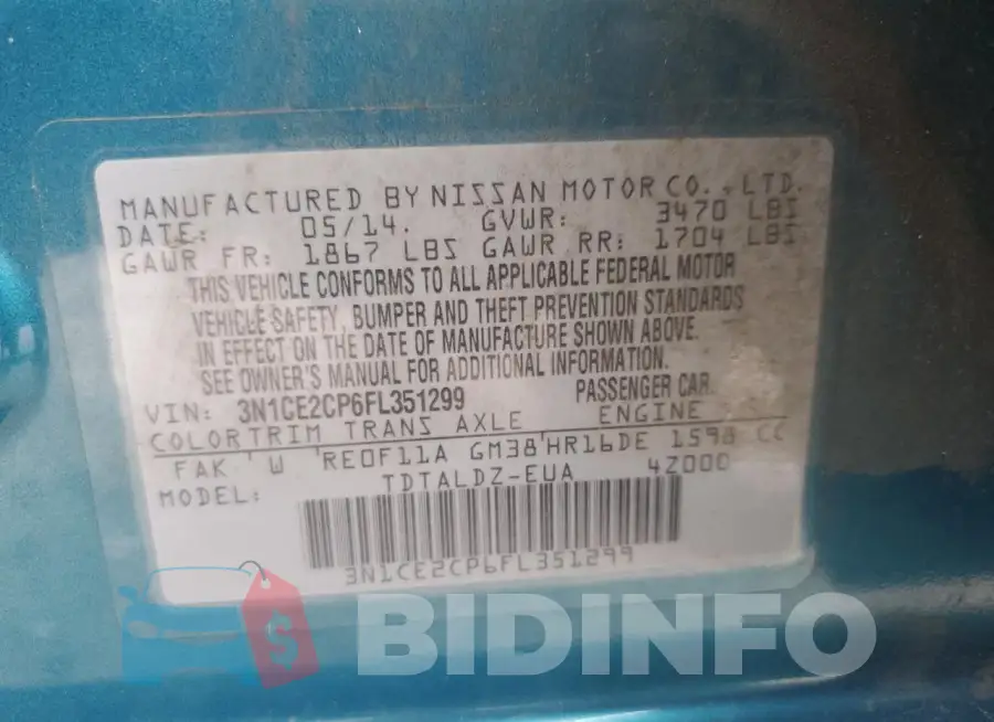 3N1CE2CP6FL351299 Photo# 12