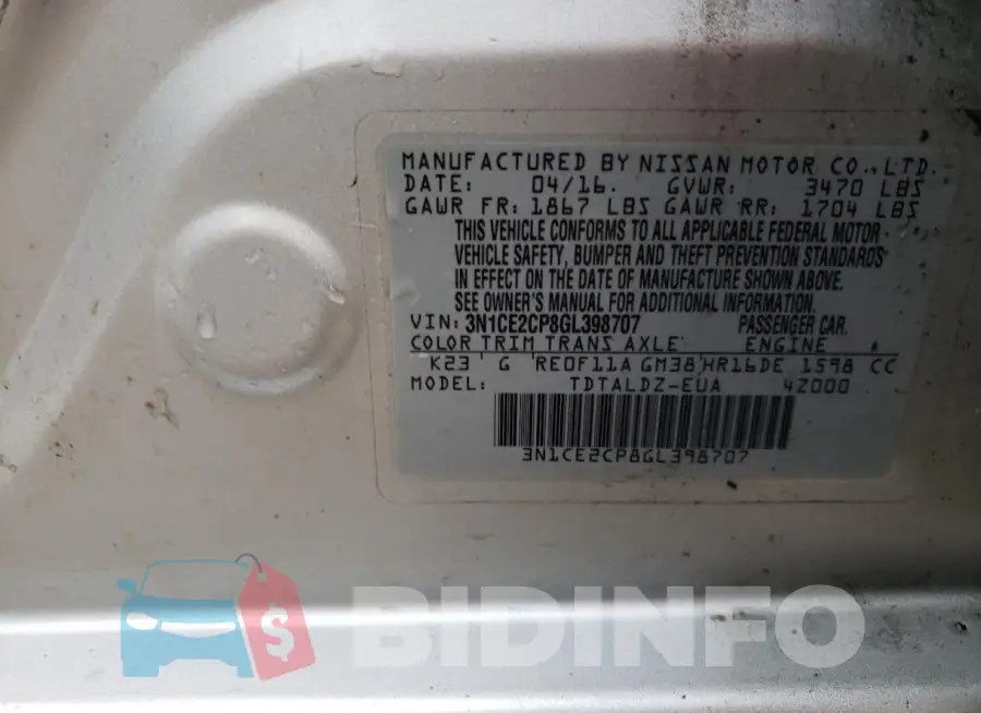 3N1CE2CP8GL398707 Photo# 12