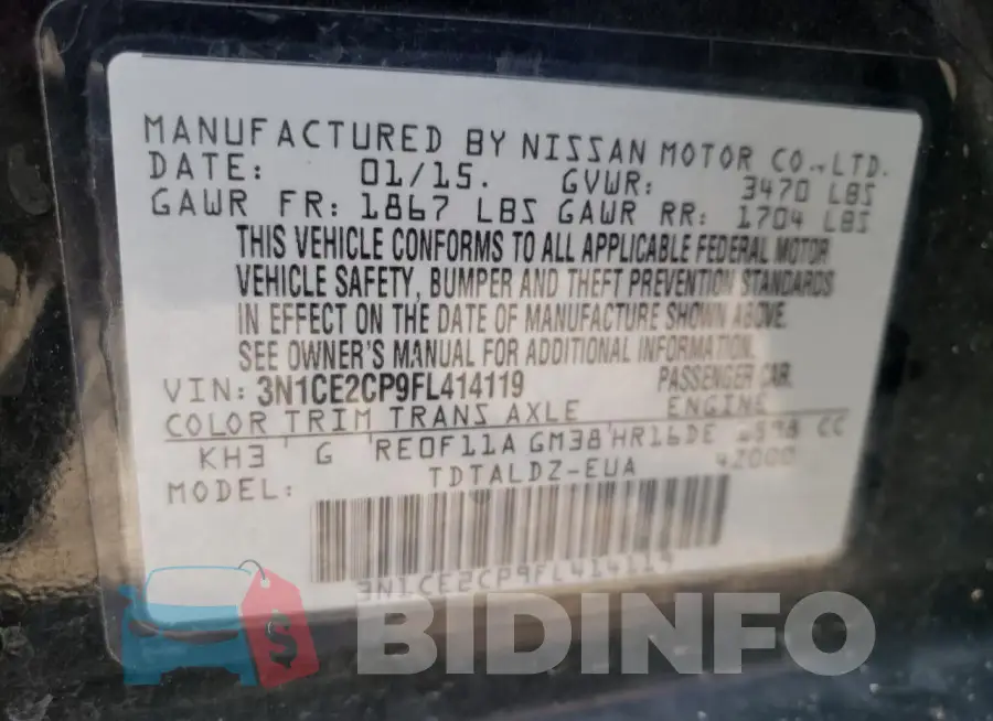 3N1CE2CP9FL414119 Photo# 12