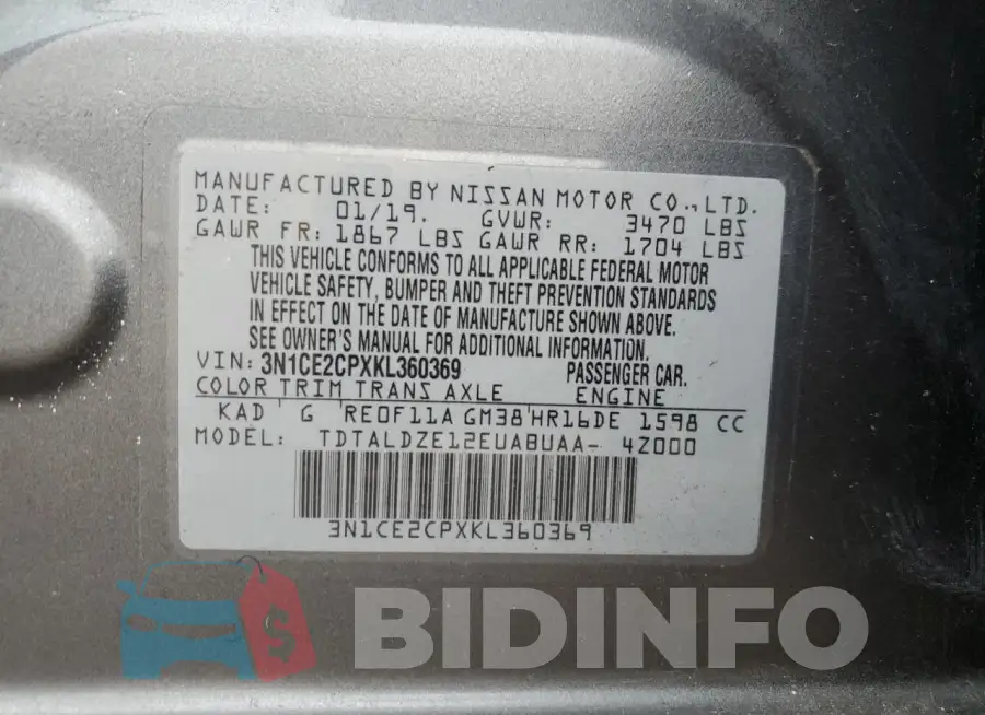 3N1CE2CPXKL360369 Photo# 12