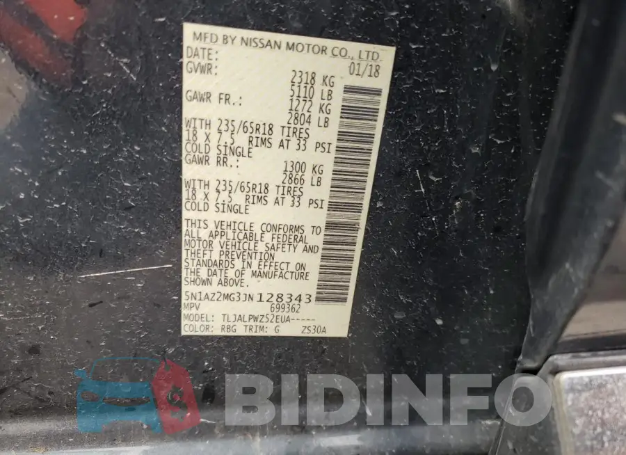 5N1AZ2MG3JN128343 Photo# 12