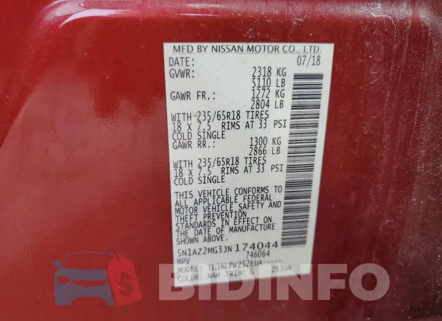 5N1AZ2MG3JN174044 Photo# 13