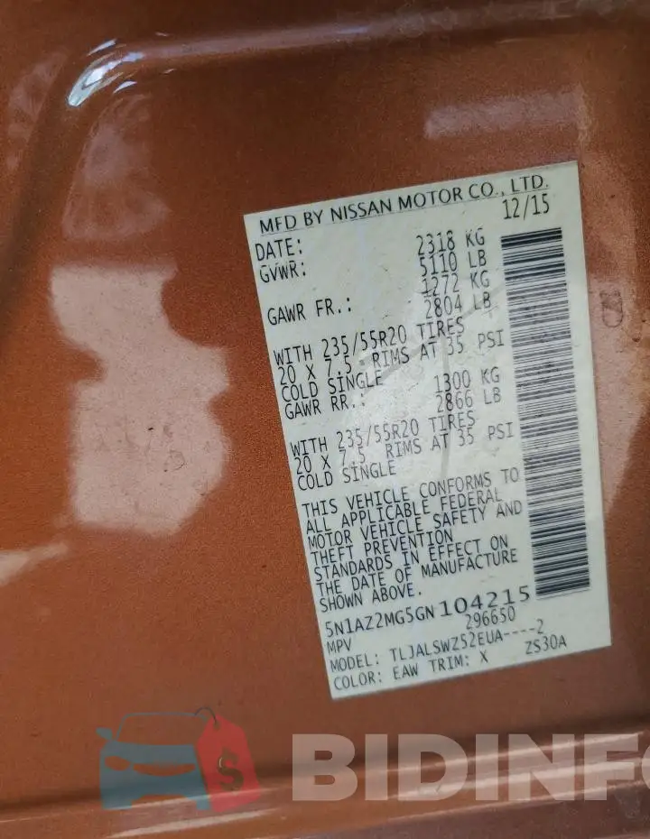 5N1AZ2MG5GN104215 Photo# 14