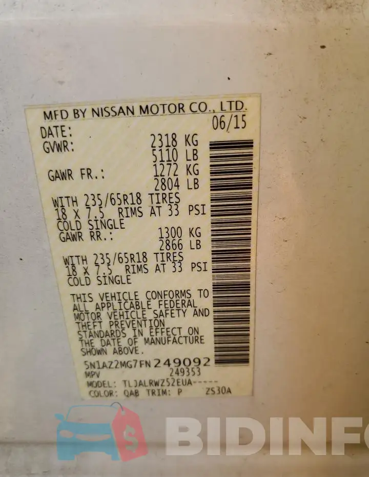 5N1AZ2MG7FN249092 Photo# 13