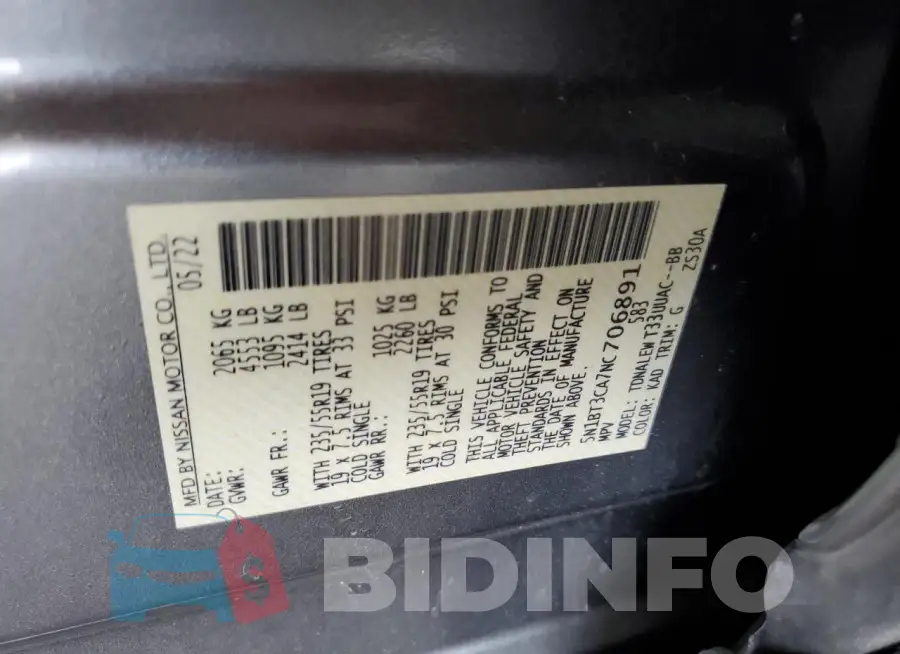 5N1BT3CA7NC706891 Photo# 13