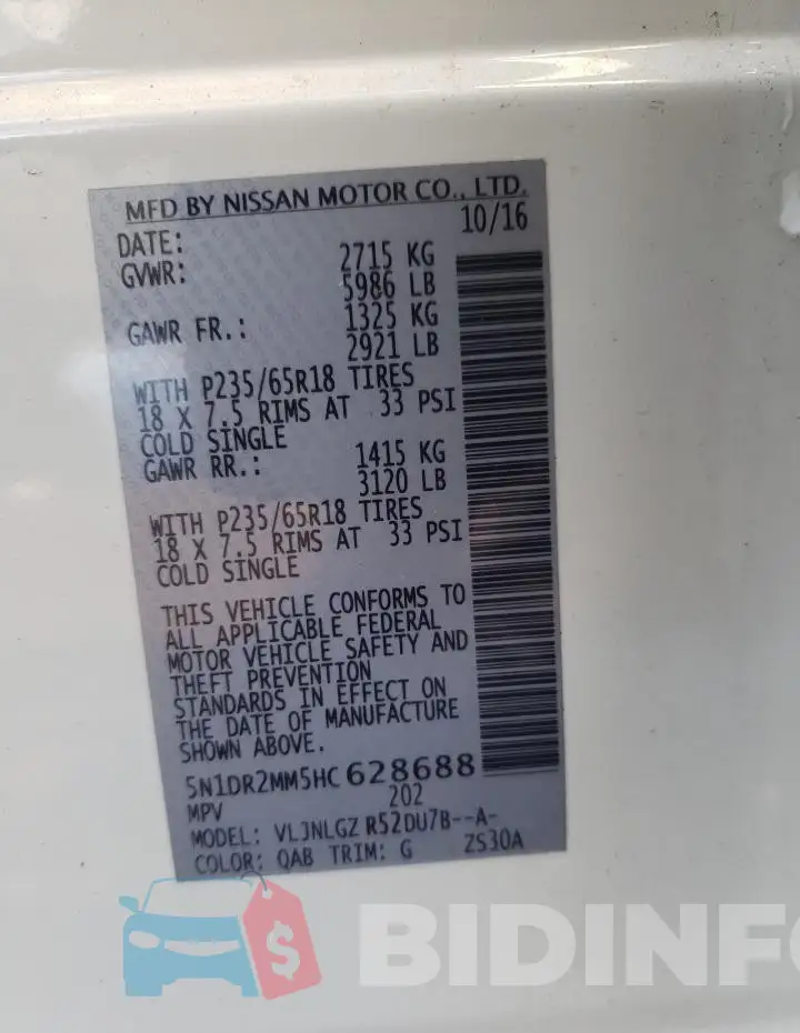 5N1DR2MM5HC628688 Photo# 13