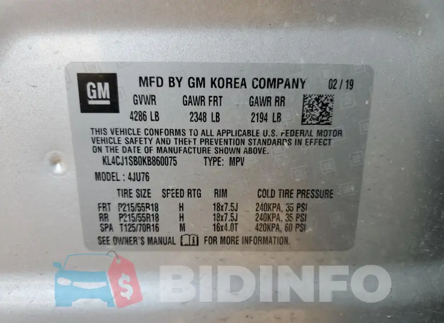 KL4CJ1SB0KB860075 Photo# 12
