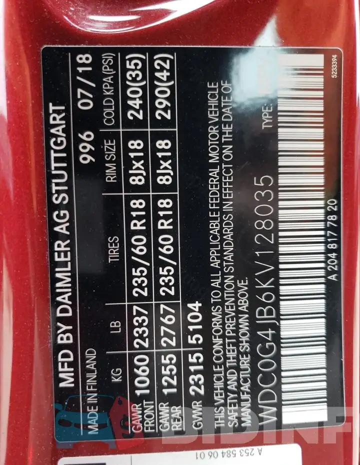 WDC0G4JB6KV128035 Photo# 13