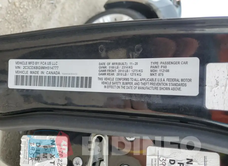2C3CDXBG9MH514777 Photo# 12