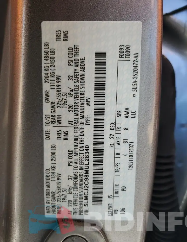 5LMCJ2C98MUL28340 Photo# 13