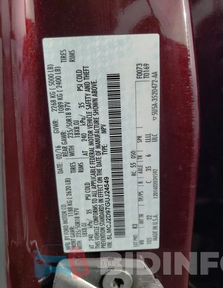 5LMCJ2D97GUJ24549 Photo# 13