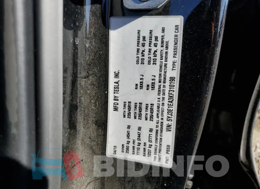 5YJ3E1EA3KF310198 Photo# 12