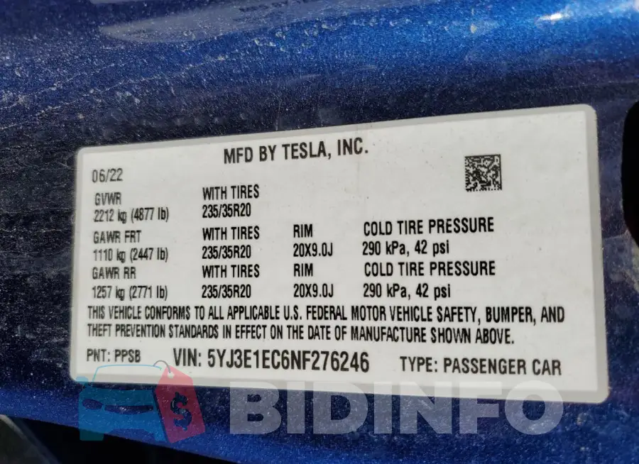 5YJ3E1EC6NF276246 Photo# 12