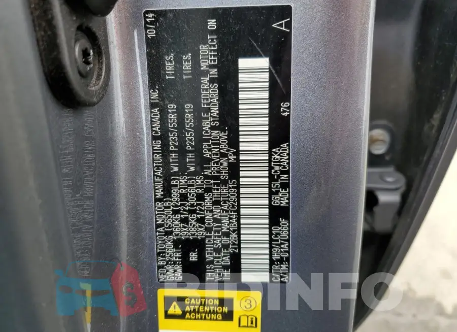2T2BK1BA4FC290915 Photo# 13