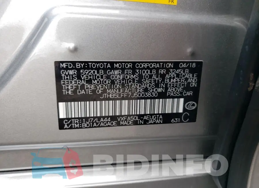 JTHB5LFF7J5003830 Photo# 13