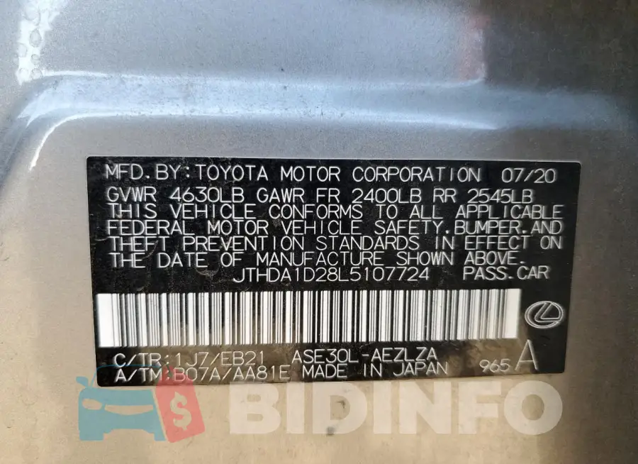 JTHDA1D28L5107724 Photo# 12
