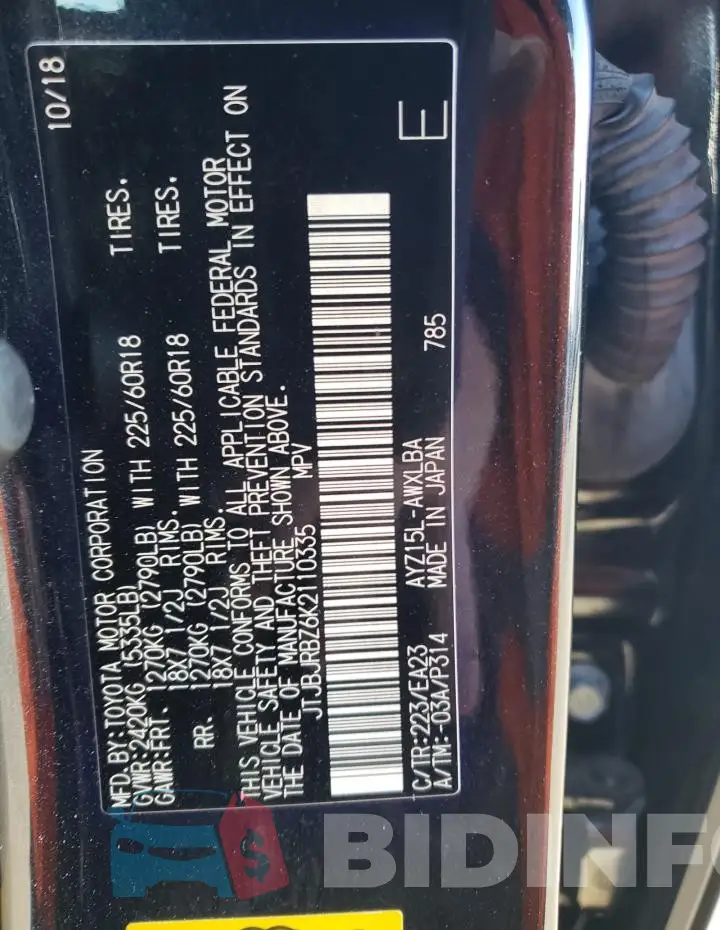 JTJBJRBZ6K2110335 Photo# 12